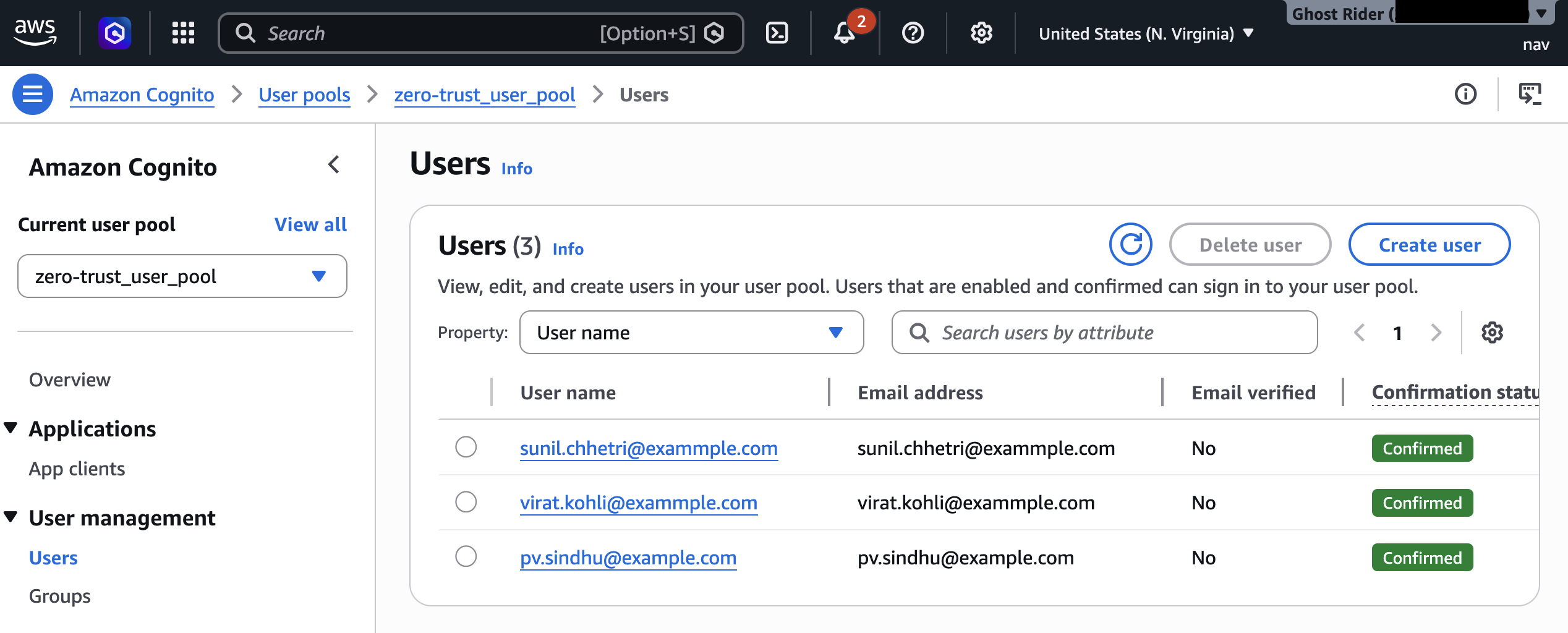 AWS Cognito Users