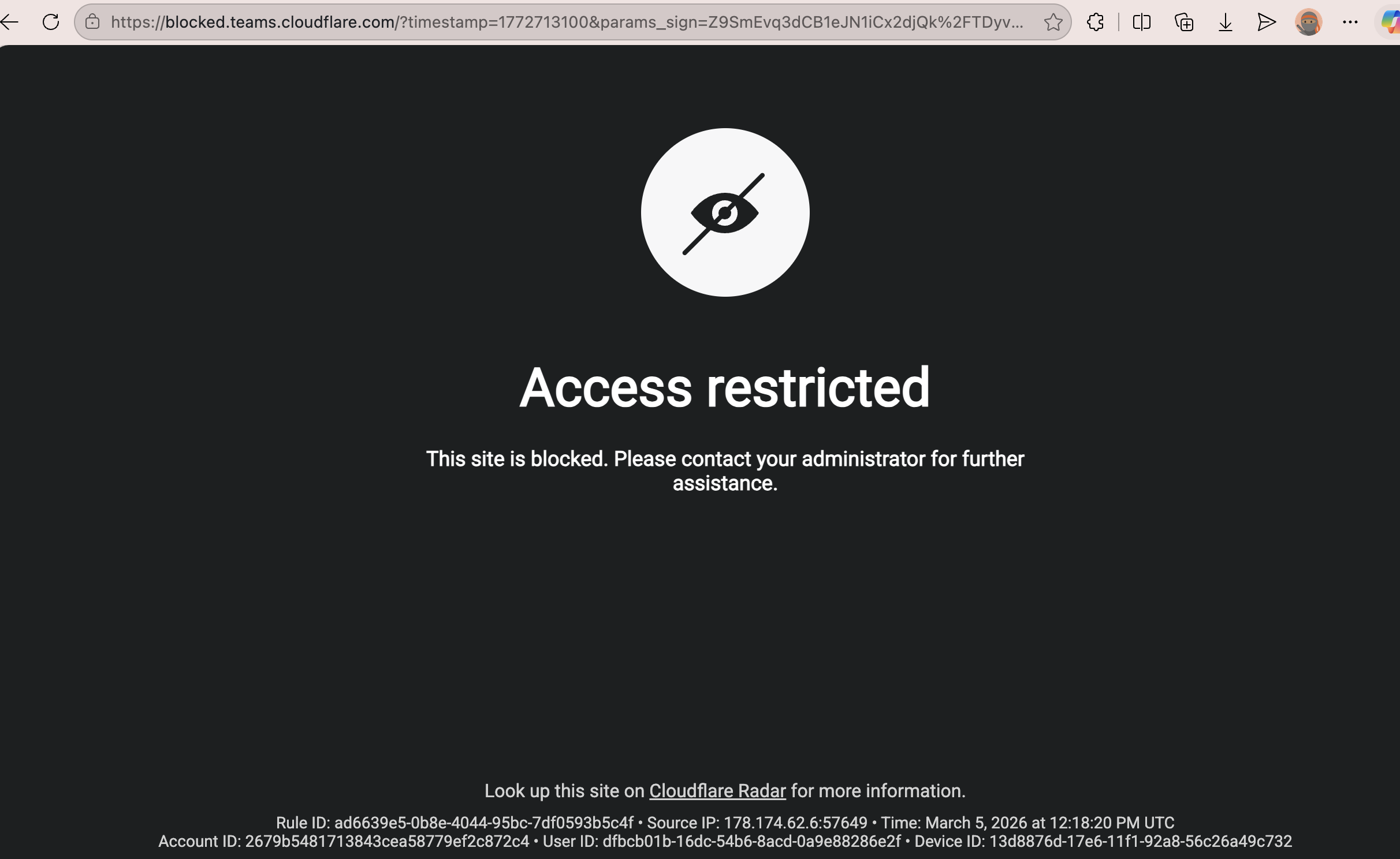 Page Blocked By Network Policy