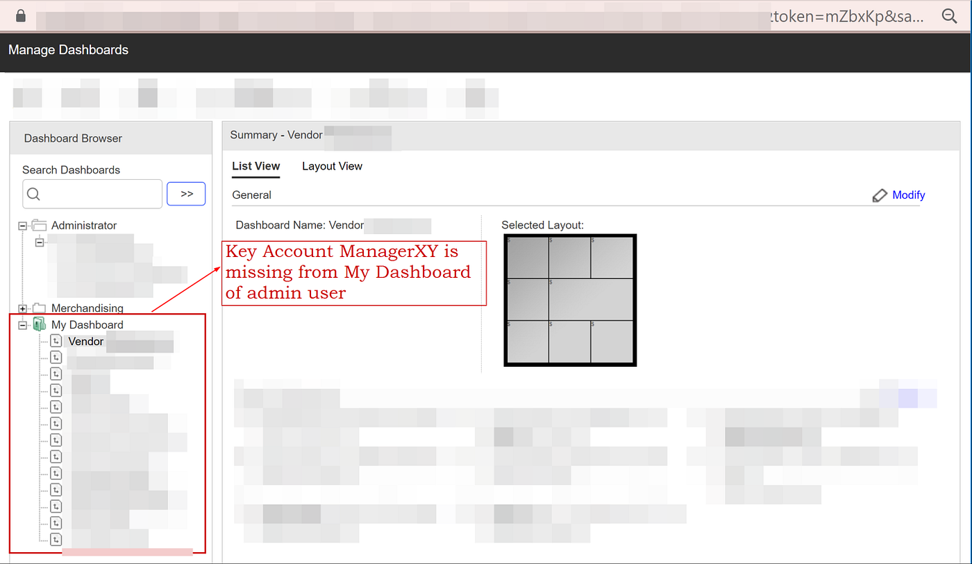 Figure 11: Dashboard is missing from &lsquo;My Dashboard&rsquo; of the admin user.