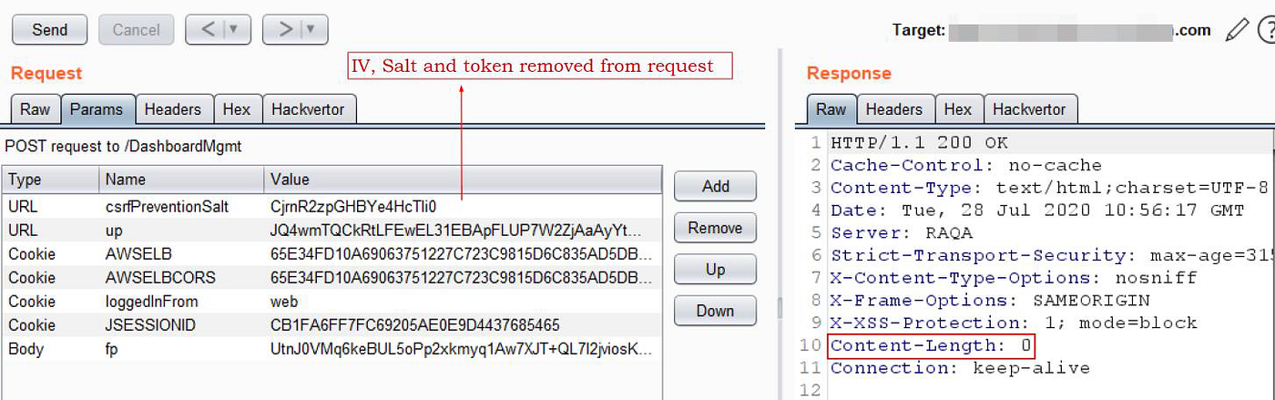 Figure 3: Encryption-related parameters completely removed from the request.