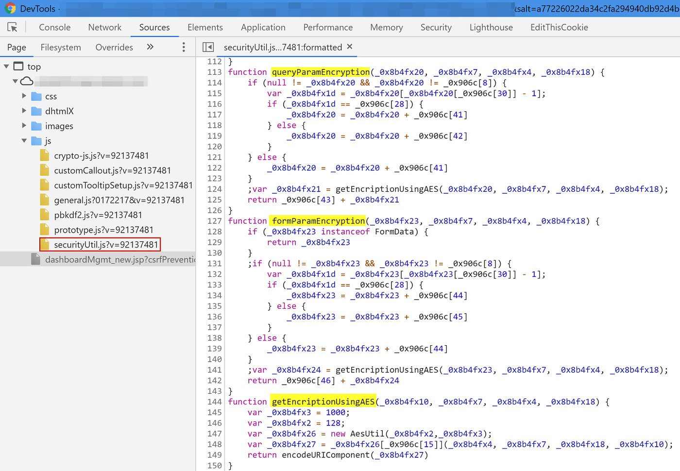 Figure 5: Un-minified securityUtil.js