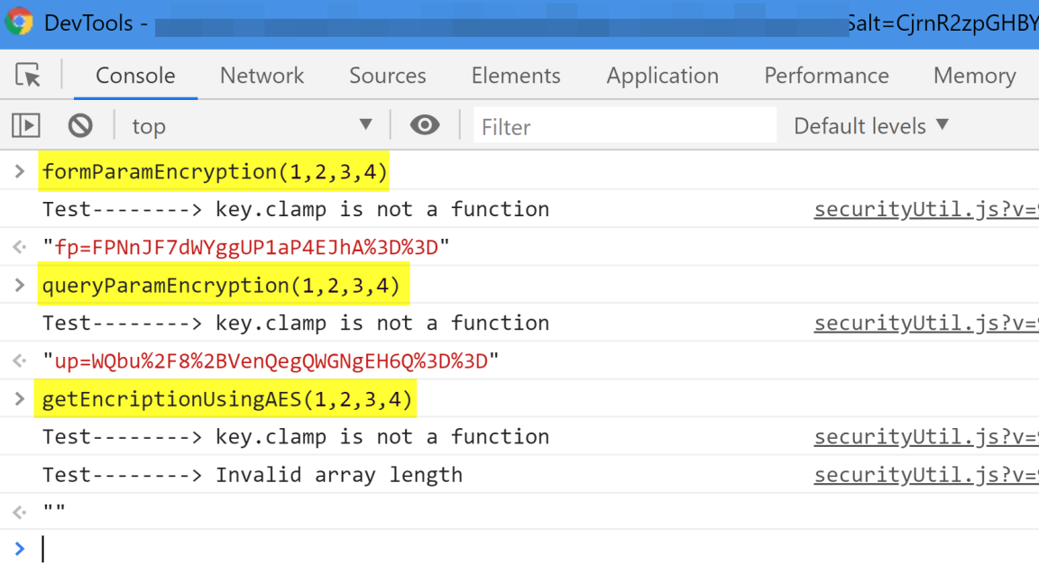 Figure 6: Different encryption functions called directly from the console.